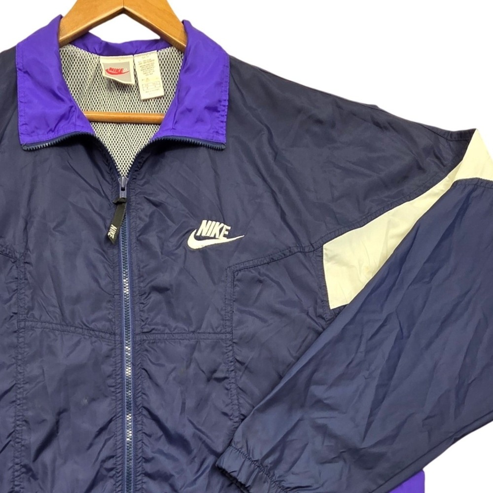 Vintage Nike Windbreaker Jacket Mens Medium Navy Purple Colorblock Grey Tag 90s